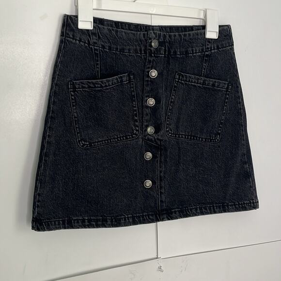 NWT OAT New York Black Denim Button Front Skirt - Picture 3 of 7